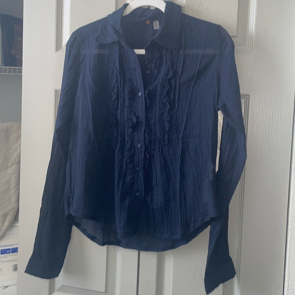 Free People brand new long sleeve dark blue dress shirt Size S. $80 OBO
